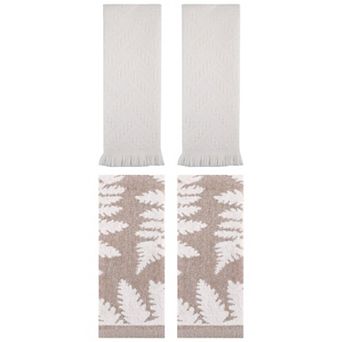 4 pc Leaves Pattern and Jacquard Pattern Hand Towels, Soft Absorbent Decorative Towel Set 13"x29"