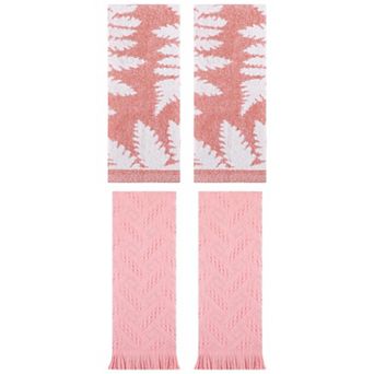 4 pc Leaves Pattern and Jacquard Pattern Hand Towels, Soft Absorbent Decorative Towel Set 13"x29"