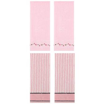 4 pc Striped and Floral Pattern Bathroom Hand Towels, 13"x29" Soft Absorbent Hand Towel Set