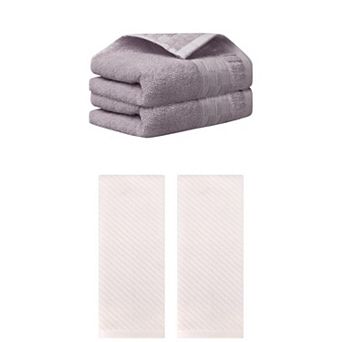 4 pc Plaid Pattern and Solid Striped Decorative Hand Towels Set, Highly Absorbent Towels 14"x30"