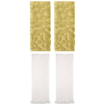 4 pc Jacquard Pattern Boho Decorative Hand Towels, Cotton Absorbent Soft Hand Towel 14"x30"&13"x29"