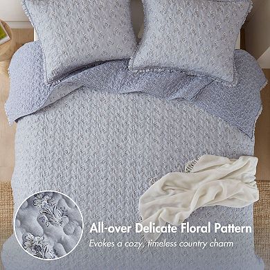 Madison Park Fern 3-pc. Ruffle Printed Quilt Set