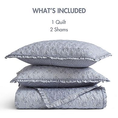 Madison Park Fern 3-pc. Ruffle Printed Quilt Set