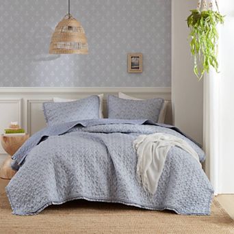 Madison Park Fern 3 pc Ruffle Printed Quilt Set