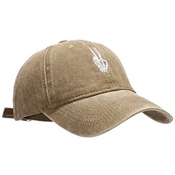 Women's Vintage Washed Baseball Cap with Skeleton Peace Sign Embroidery