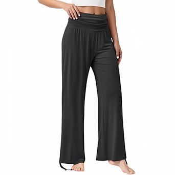 Women's Wide Leg Lounge Pants with Fold Over Waistband and Adjustable Drawstring Hem