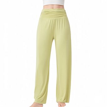 Women's Wide Leg Lounge Pants with Fold Over Waistband and Adjustable Drawstring Hem