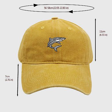Women's Vintage Washed Baseball Cap with Shark Embroidery