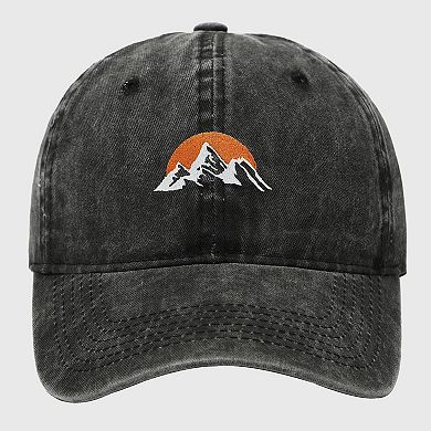 Women's Vintage Washed Mountain Sunset Embroidered Baseball Cap