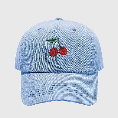 Women's Denim Baseball Cap with Cherry Embroidery
