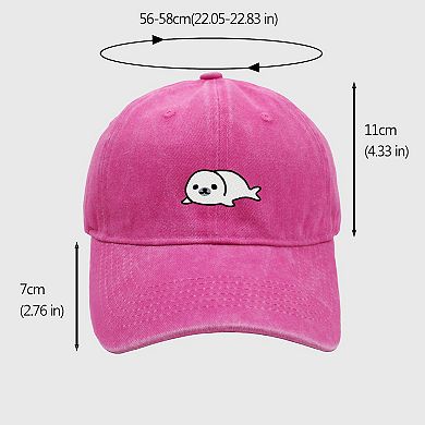 Women's Vintage Washed Baseball Cap with Cute Seal Embroidery
