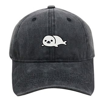 Women's Vintage Washed Baseball Cap with Cute Seal Embroidery