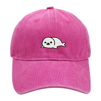 Women's Vintage Washed Baseball Cap with Cute Seal Embroidery