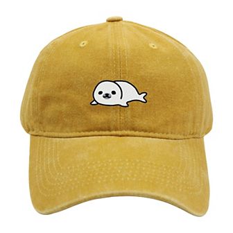 Women's Vintage Washed Baseball Cap with Cute Seal Embroidery