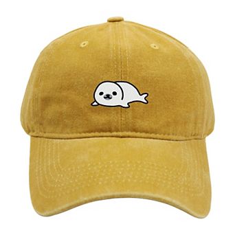 Women's Vintage Washed Baseball Cap with Cute Seal Embroidery