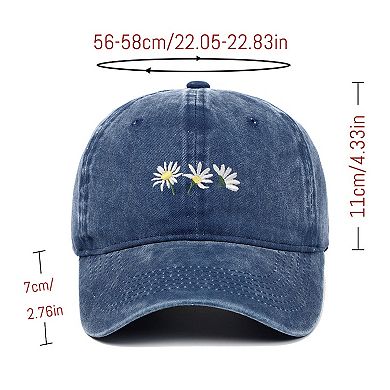 Women's Vintage - Washed Baseball Cap with Daisy Embroidery