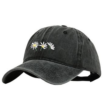 Women's Vintage - Washed Baseball Cap with Daisy Embroidery