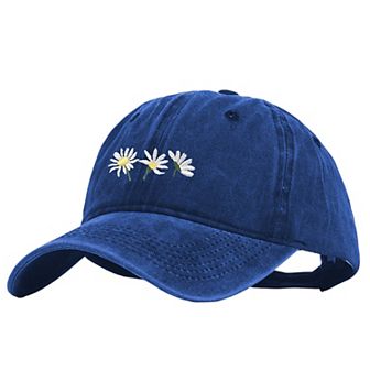 Women's Vintage - Washed Baseball Cap with Daisy Embroidery