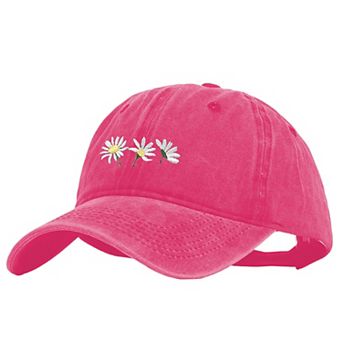 Women's Vintage - Washed Baseball Cap with Daisy Embroidery