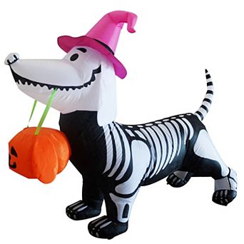 GOOSH 5.5 FT Halloween Inflatables Skeleton Puppy with Build-in LEDs