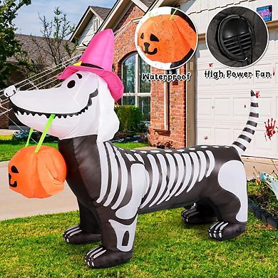 GOOSH 5.5 FT Halloween Inflatables Skeleton Puppy with Build-in LEDs