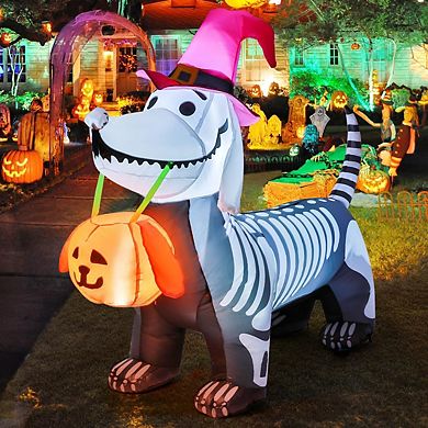 GOOSH 5.5 FT Halloween Inflatables Skeleton Puppy with Build-in LEDs