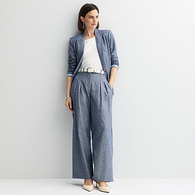 Petite Nine West Pleated Linen Blend Pants