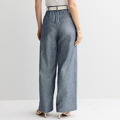 Petite Nine West Pleated Linen Blend Pants