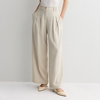 Petite Nine West Pleated Linen Blend Pants