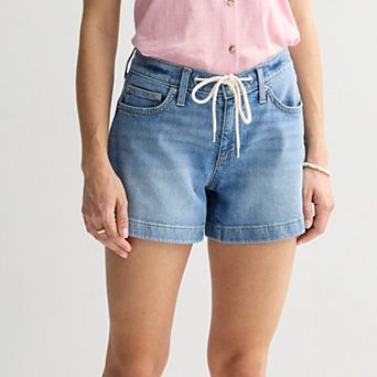 Petite Sonoma Goods For Life® Mid Rise Tie Waist Denim Shorts
