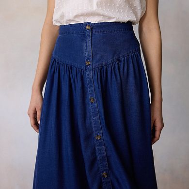 Women's LC Lauren Conrad V-Yoke Button Front Midi Skirt