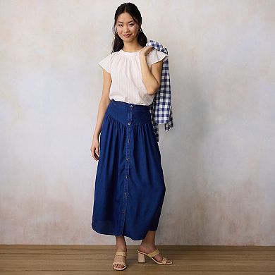 Women's LC Lauren Conrad V-Yoke Button Front Midi Skirt