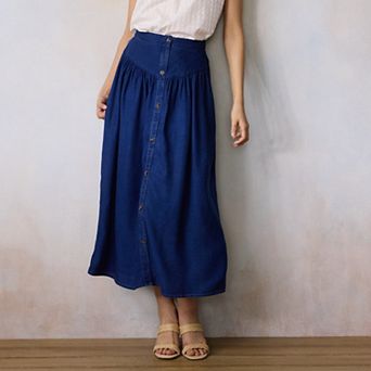 Women's LC Lauren Conrad V-Yoke Button Front Midi Skirt