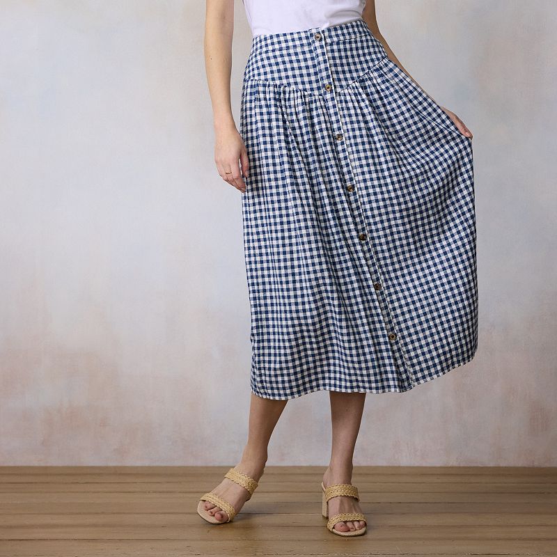 Women's LC Lauren Conrad V-Yoke Button Front Midi Skirt,