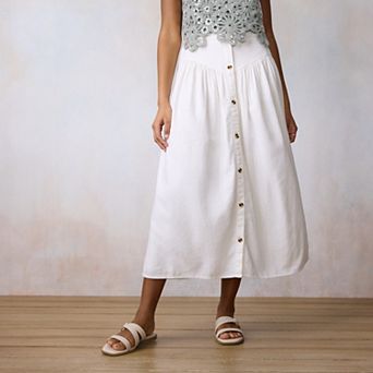 Women's LC Lauren Conrad V-Yoke Button Front Midi Skirt