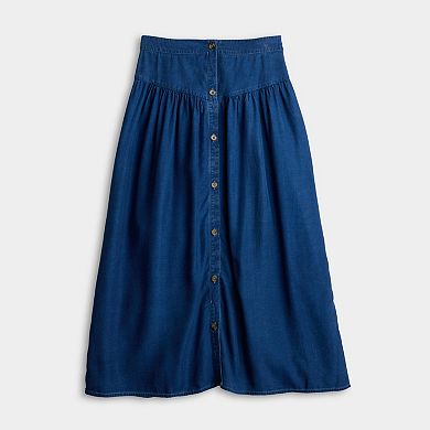 Petite LC Lauren Conrad V-Yoke Button Front Midi Skirt