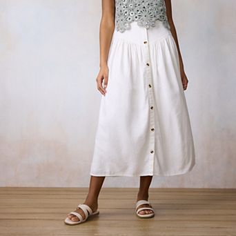 Petite LC Lauren Conrad V-Yoke Button Front Midi Skirt