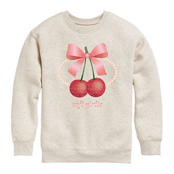 Girls Soft Girlie Cherries Crew Fleece Sweatshirt