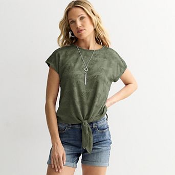 Women's Apt. 9® Dolman Sleeve Tie Front Top with Trim