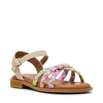 madden girl Mellie Little Kid Girls Slingback Sandals with Faux Pearl Accents