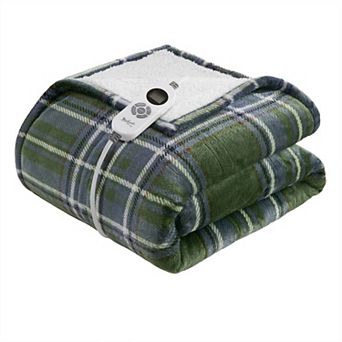 Woolrich Print Plush-to-Sherpa Heated Throw Blanket