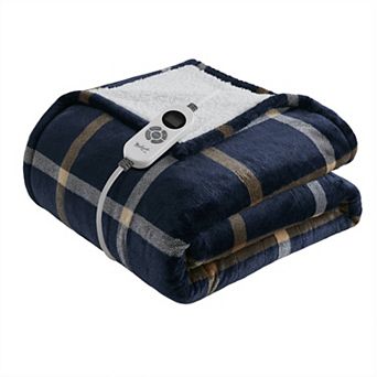 Woolrich Print Plush-to-Sherpa Heated Throw Blanket