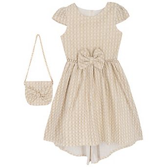 Girls 7-16 Rare Editions 2 pc Lurex Dress With Hi-Low Skirt, Cap Sleeves & Matching Purse