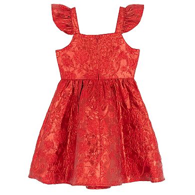 Girls 7-14 Rare Editions Metallic Brocade 2 pc Flutter Sleeve Shirred Dress & Matching Purse Set
