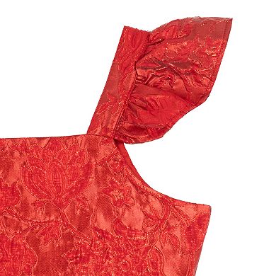 Girls 7-14 Rare Editions Metallic Brocade 2 pc Flutter Sleeve Shirred Dress & Matching Purse Set