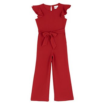 Girls 7-16 Rare Editions Flutter Sleeve Jumpsuit With Waist Tie