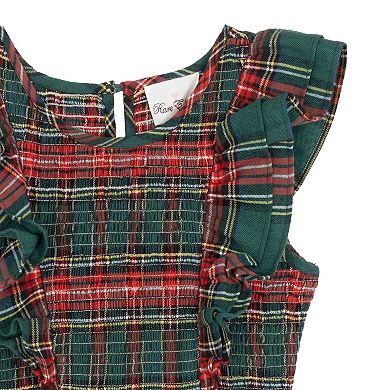 Girls 7-16 Rare Editions Plaid Smocked Bodice Maxi Dress With Flutter Sleeve