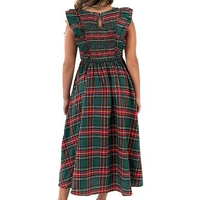 Girls 7-16 Rare Editions Plaid Smocked Bodice Maxi Dress With Flutter Sleeve