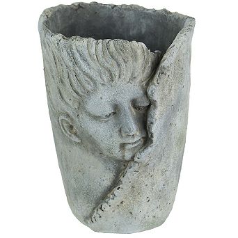 Weathered Finish Concrete Leaf Wrap Face Planter / Vase 8 in High