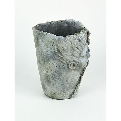 Weathered Finish Concrete Leaf Wrap Face Planter / Vase 8 Inches High